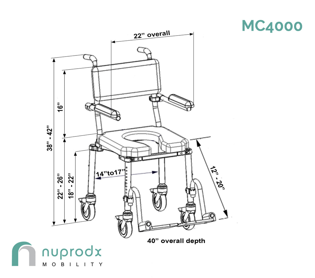 Nuprodx MC4000 - Rolling Commode Chair and Shower Chair