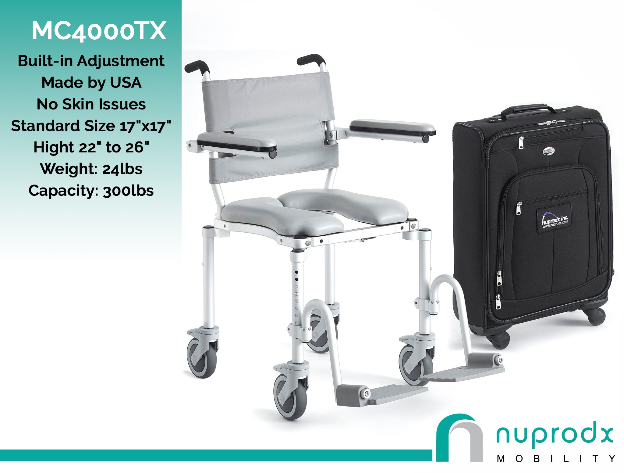 Nuprodx MC4000Tx - Travel Shower Chair and Commode Chair for Travel