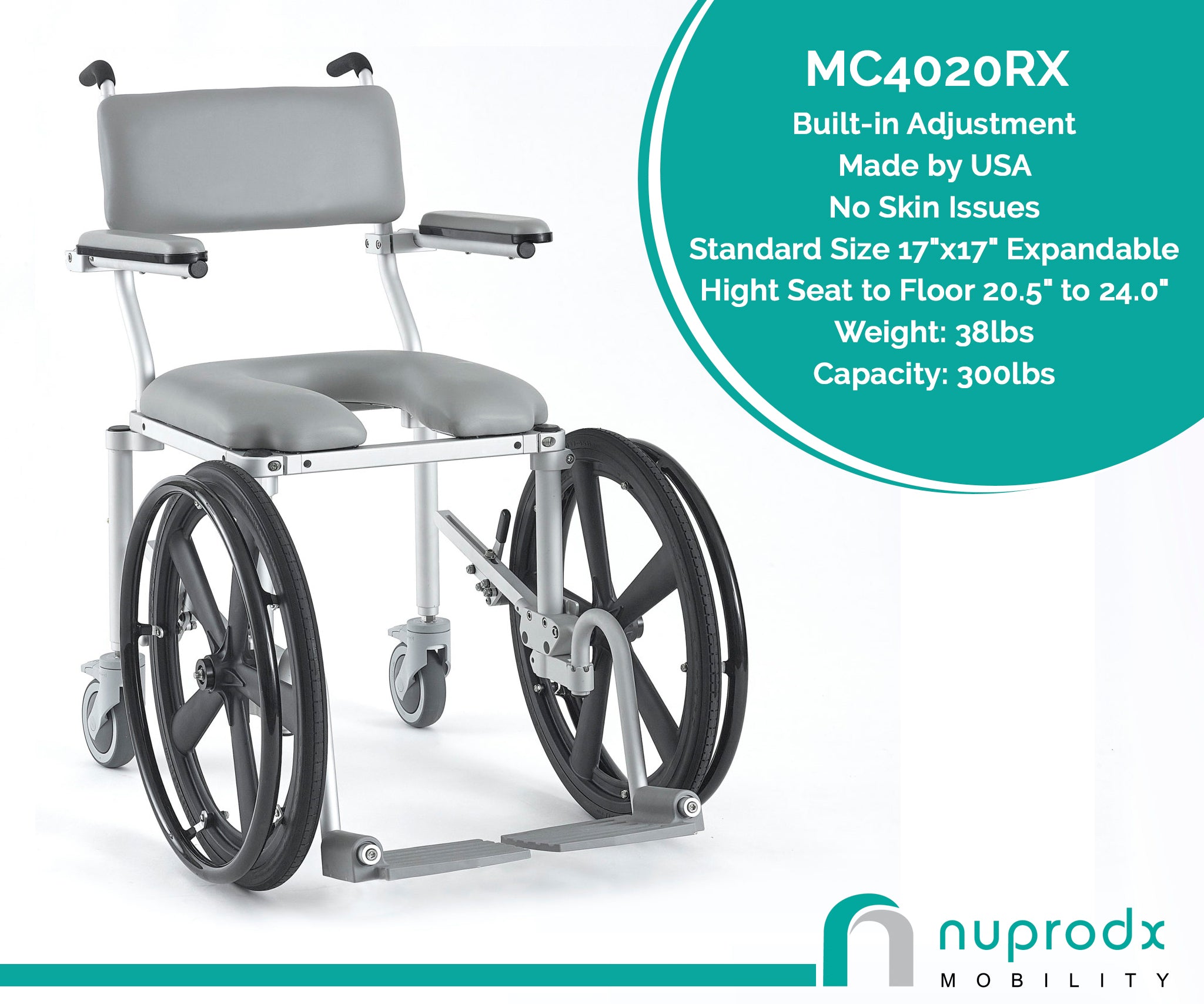 Nuprodx MC4020Rx - Self-propelled Shower and Commode Chair