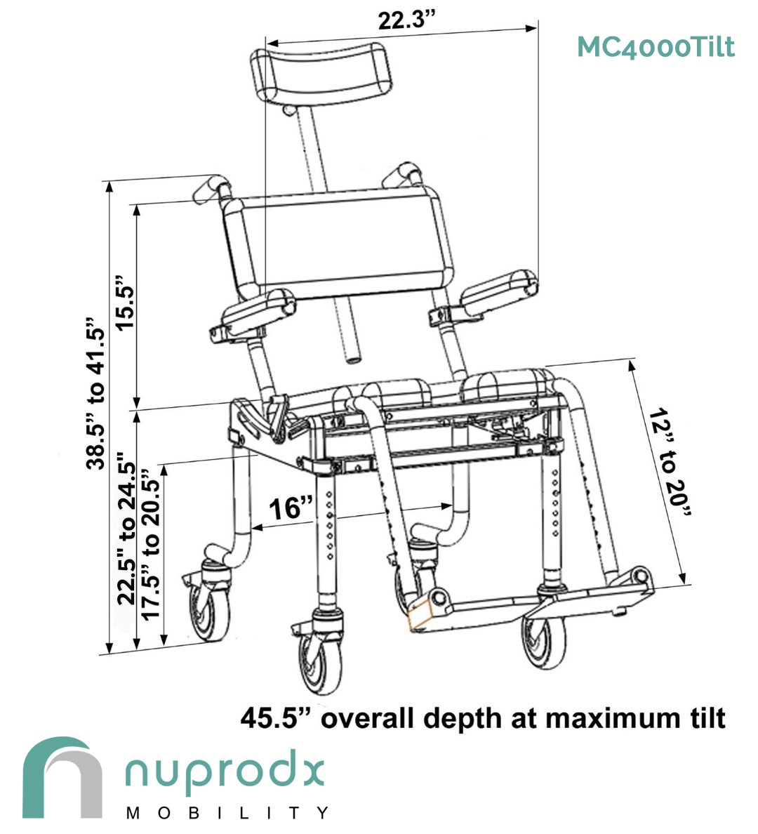 Nuprodx MC4000Tilt - Tilt-in-space Shower Chair and Commode Chair